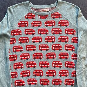 Cath Kidston Blue Knit Sweater | Red Double Decker Bus Print | XS